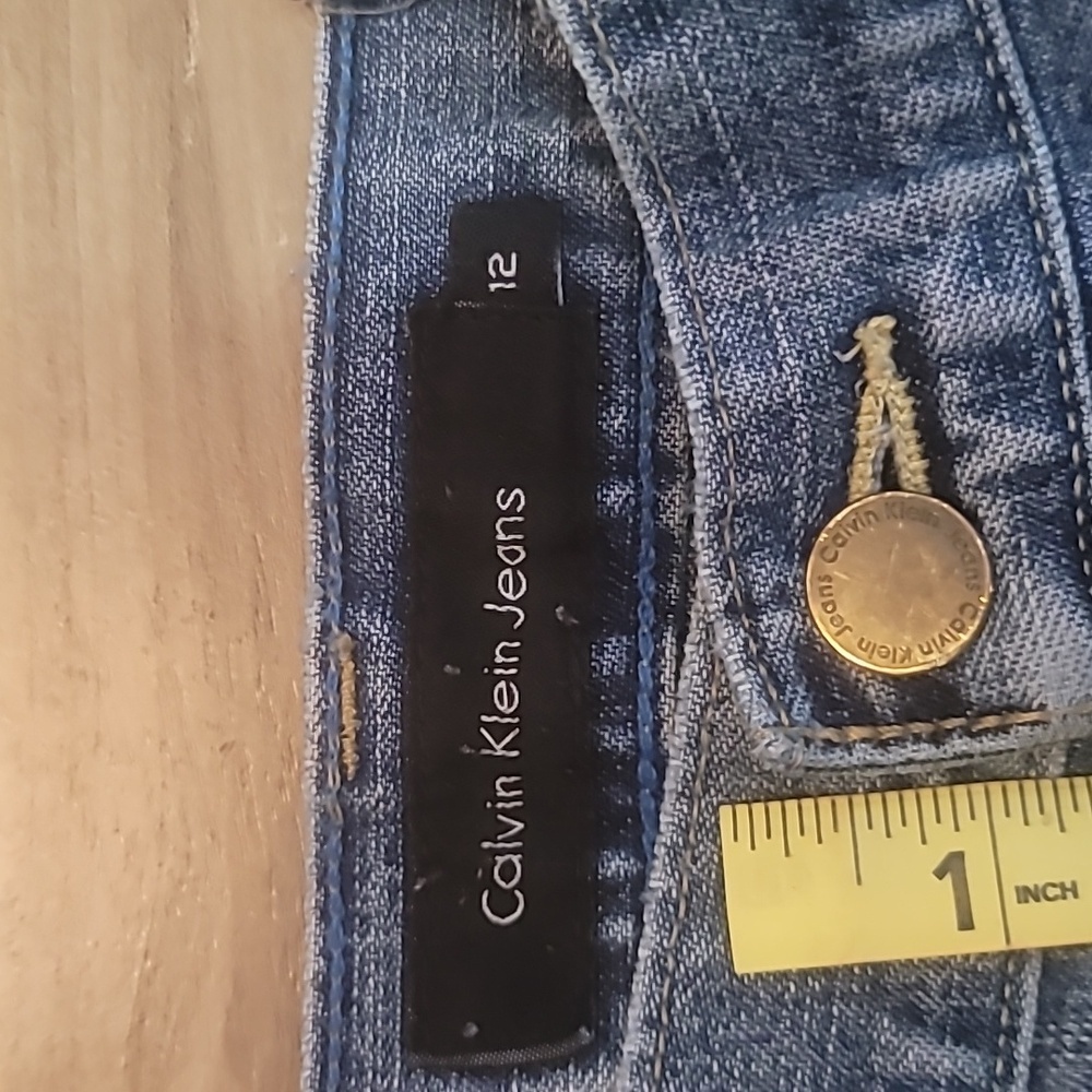 Calvin Klein Capri blue jeans size 12 distressed 5 pocket denim customized - Picture 5 of 11